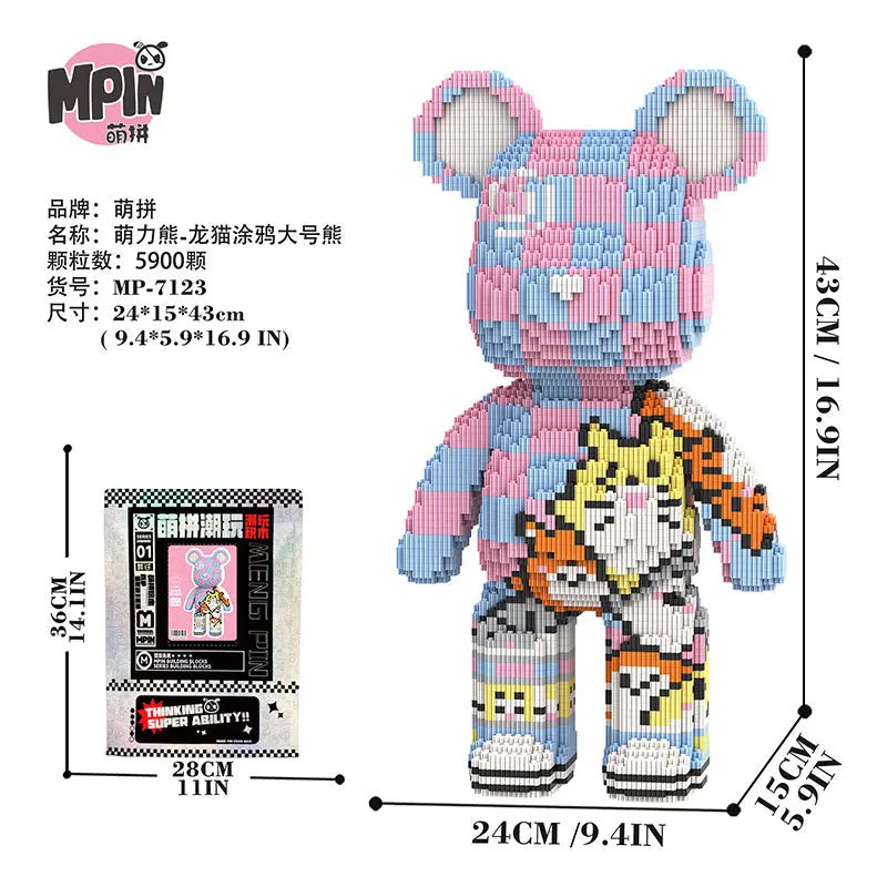 43cm Creative Bear Building Blocks – Candy Color Fluid Art Model for Adults