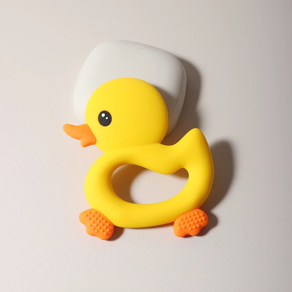 Adorable Duck Silicone Baby Teether with Clip