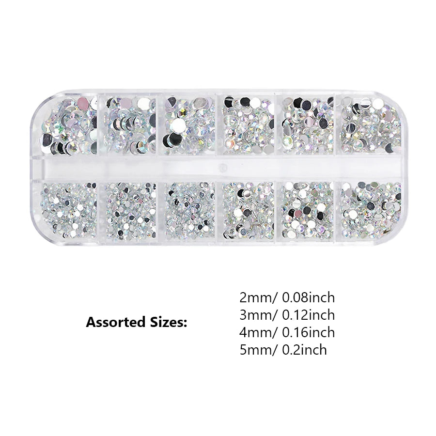 12-Color Glass AB Rhinestone Nail Art Kit