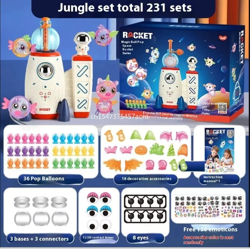 A set of 231 DIY animal balloon craft kits featuring various pop balloons, decorative accessories, and emotion lenses.