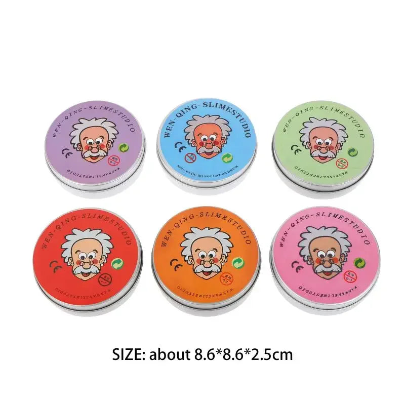 A set of six colorful liquid glass crystal slime stress relief fidget toys in various shades and designs.