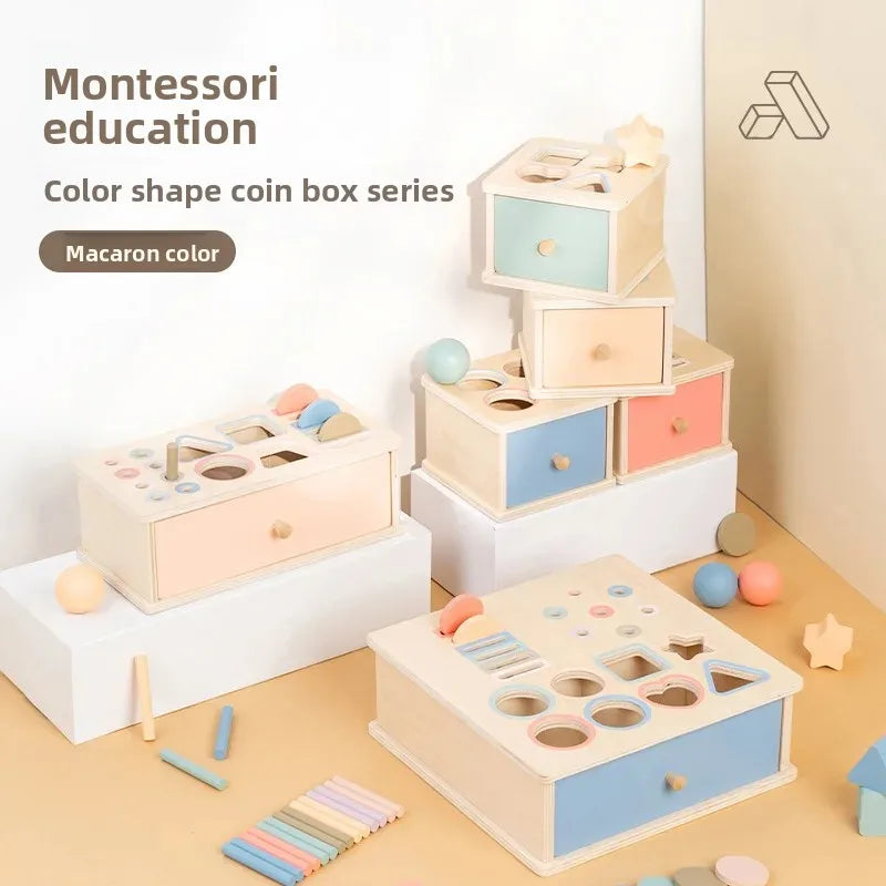 Wooden Color Shape Sorter with Drawer Box – Montessori Learning Toy