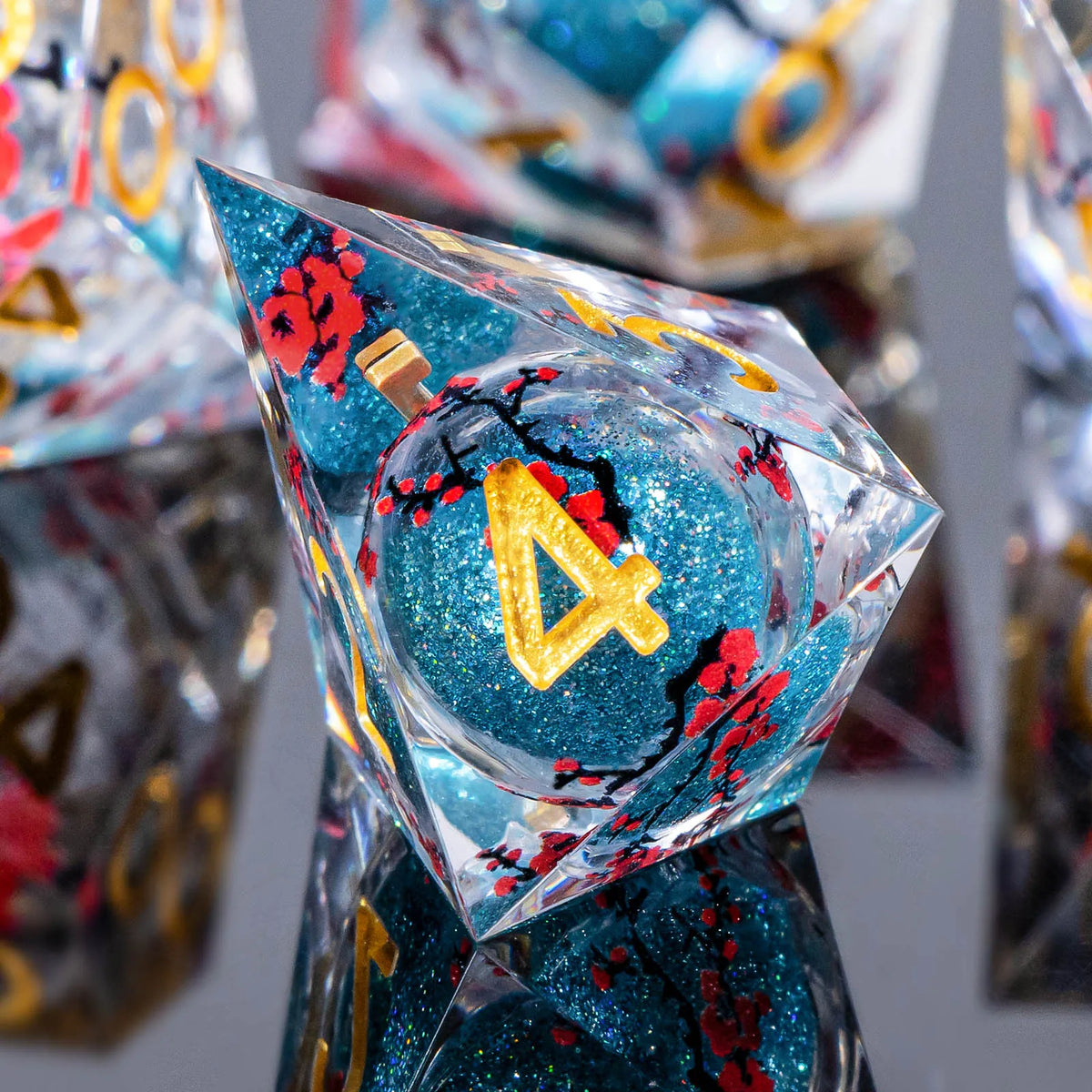 Liquid Core Glow D&D Dice Set with Sharp Edges