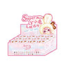 A box of Super Mini Bunny blind box collectibles featuring cute pink and white bunny figures.
