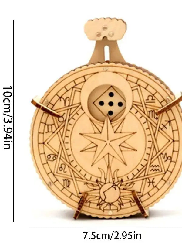 A wooden dice puzzle kit featuring a star design and a top piece for DIY model building.