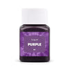 A dark purple textile fabric dye kit in a glass bottle with a white cap.