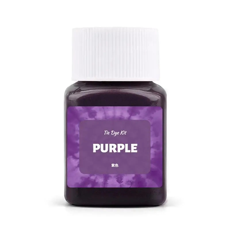 A dark purple textile fabric dye kit in a glass bottle with a white cap.