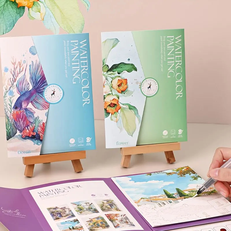 Beginner Watercolor Paint Set with Brushes and Practice Book