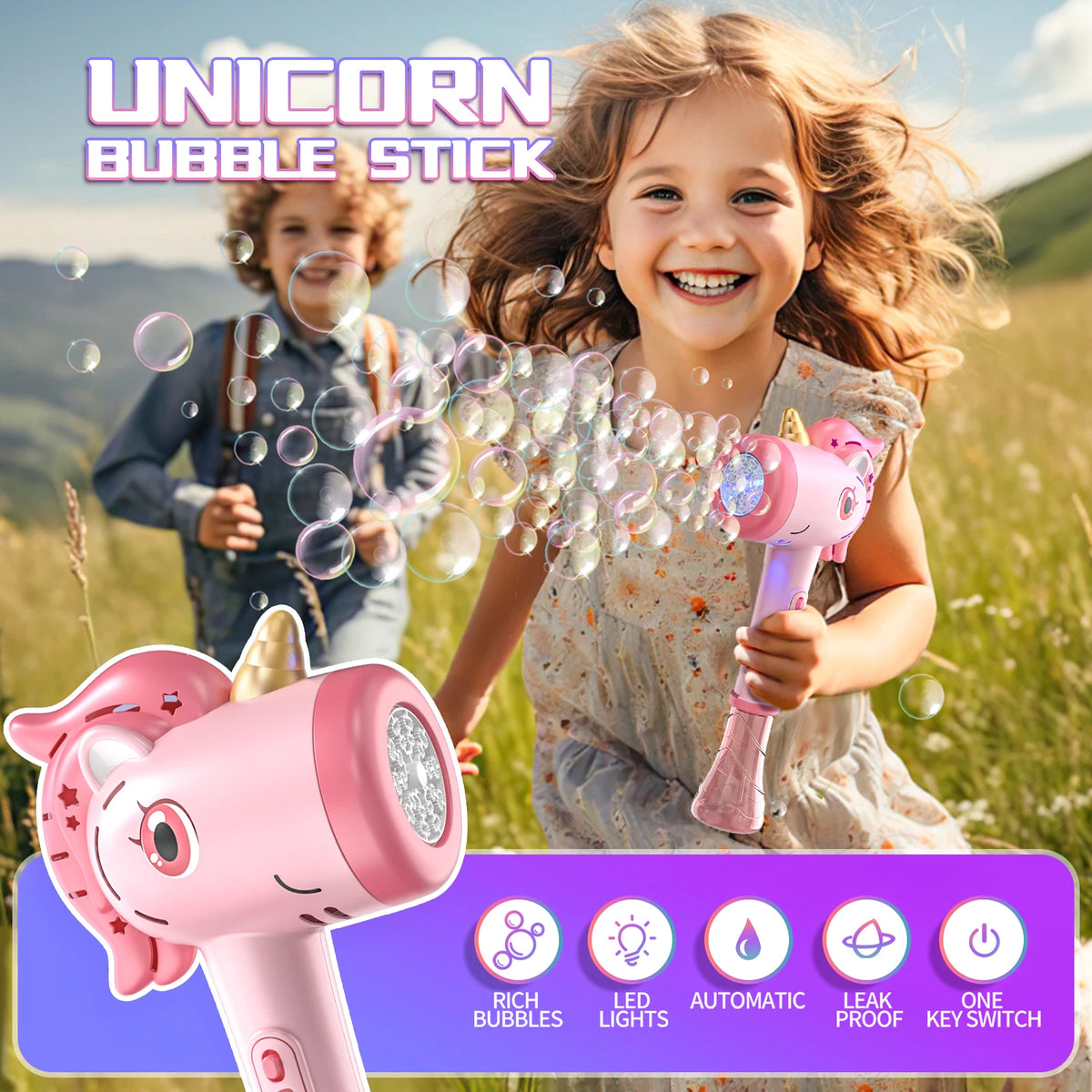 Unicorn Bubble Blower with LED Lights
