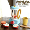 A simulated juicer play set featuring wooden components and realistic fruit models for children's life skills development.