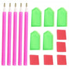 A set of pink and green diamond painting tools including drill pens and square blocks.