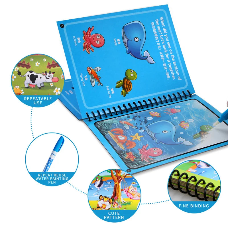 Magic Water Drawing Book for Kids - Reusable Coloring Fun
