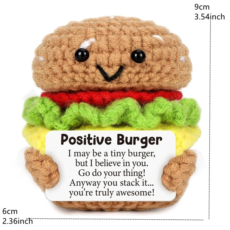 Handmade Crochet Hamburger and Donut Desk Decor with Positive Message Card