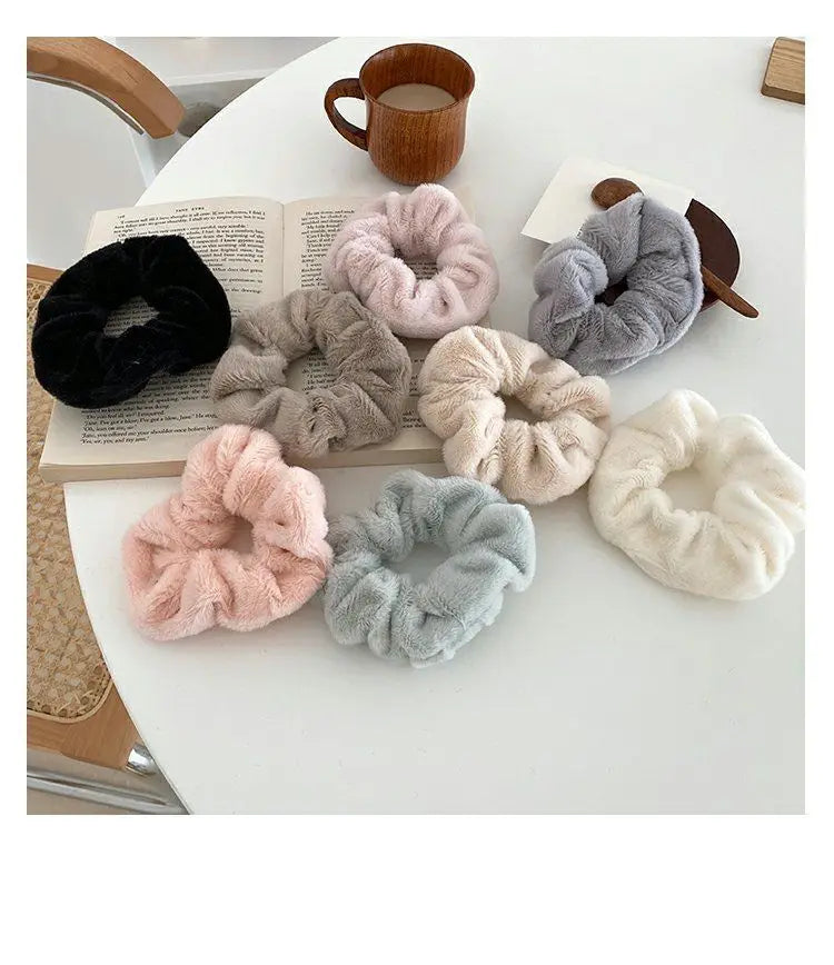 Plush Knit Scrunchie Hair Ties with Leather Accent