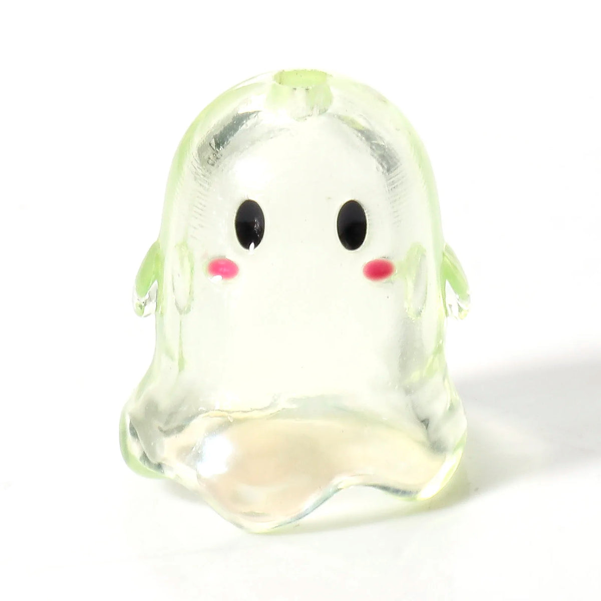 Clear acrylic ghost bead with black eyes and pink accents for jewelry making