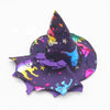 A purple witch hat and matching fabric costume set featuring colorful stars and animal designs for dolls.