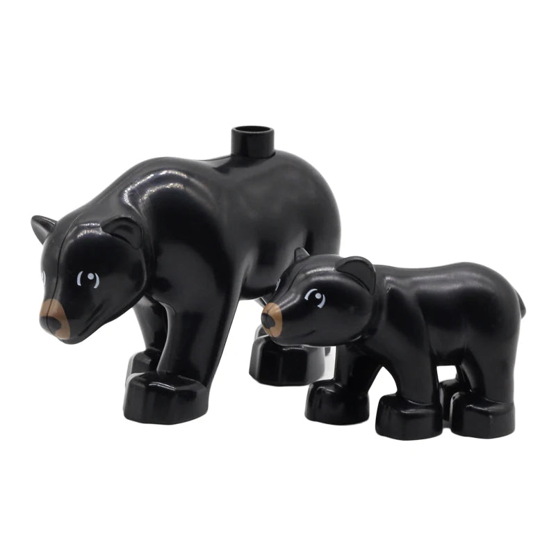 A set of zoo animal building blocks featuring a lion, bear, tiger, elephant, and panda.