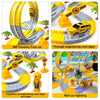 A set of flexible dinosaur race tracks and engineering road signs used for building and racing electric cars.