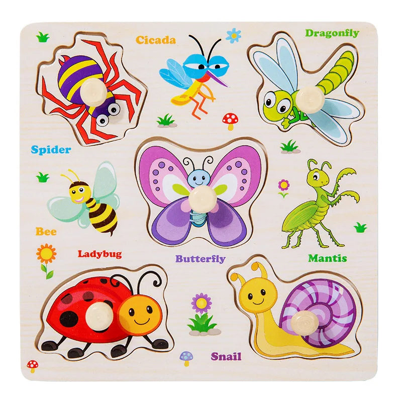 Toddler Wooden Puzzle Set - Animal, Traffic & Fruit Theme - Montessori Learning Toy