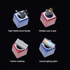 A colorful LED mini piano with 15 keys shown in four different modes: high-fidelity sound, multiple ways to play, fashion mod