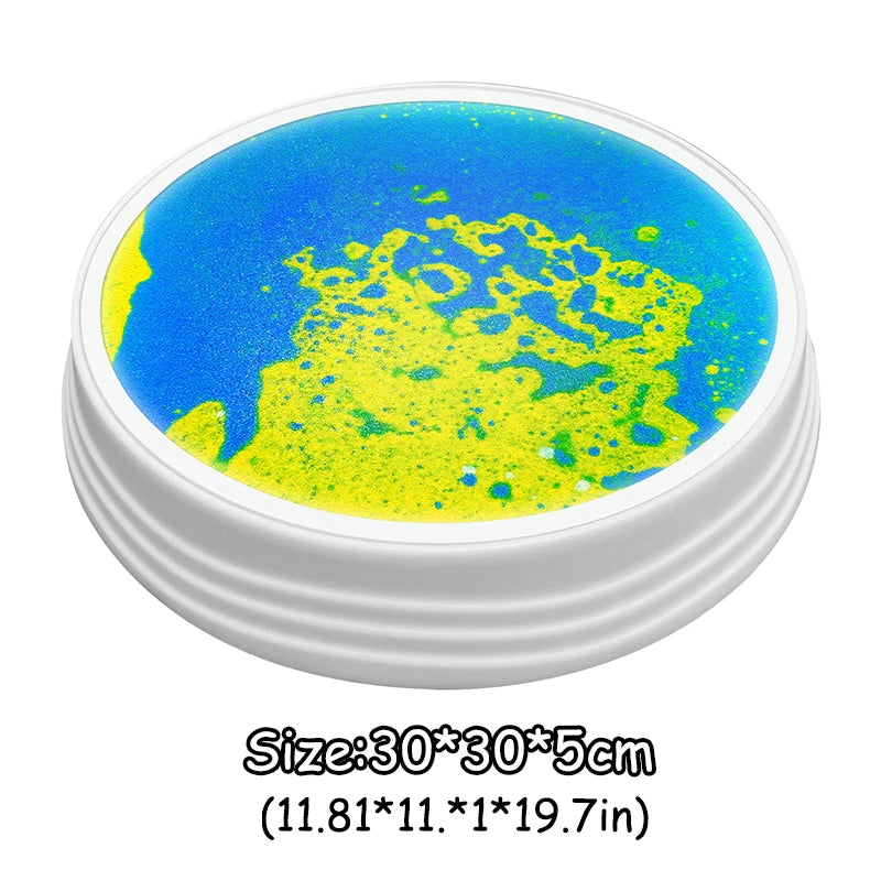 A round mat with a vibrant blue and yellow surface, likely an interactive LED balance stone for kids.