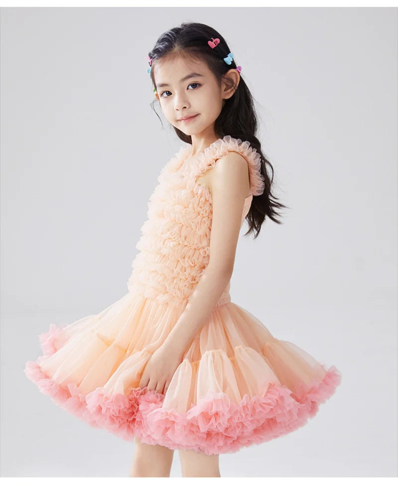 Children's Princess Tutu Dress with Ruffled Ball Gown Design
