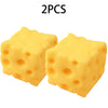 Two yellow cheese squishy fidget toys are shown.