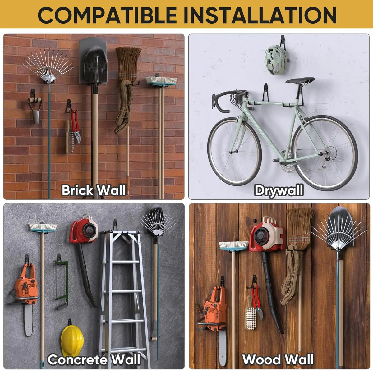 Heavy Duty Steel Wall Mount Hooks for Garage & Garden Organization