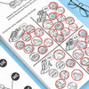 A page from a money counting activity workbook showing coins and shoes for kids to practice recognizing currency.