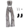 A set of silver sequin party trousers and matching top for fashion dolls