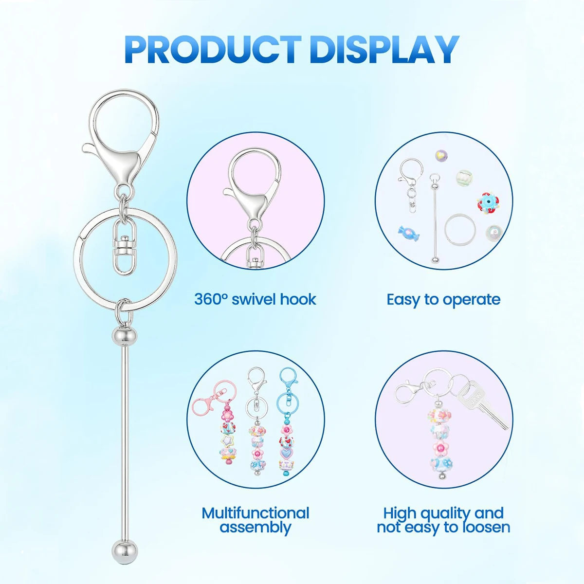 Présentation d'une clé USB en perles métalliques avec diverses options de crochet et d'assemblage