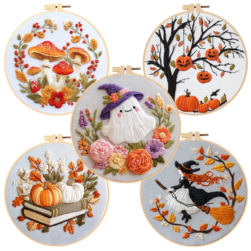Fall Harvest Pumpkin Embroidery Kit for Adults