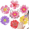 A set of five 3D mandala flower coasters made from pink, purple, and yellow sequins and rhinestones.