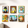 A set of pixel art paintings featuring portraits of people and a sunflower.
