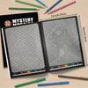 A book of 32 mystery mosaics color by number pixel art pages with colored pencils and paintbrushes.