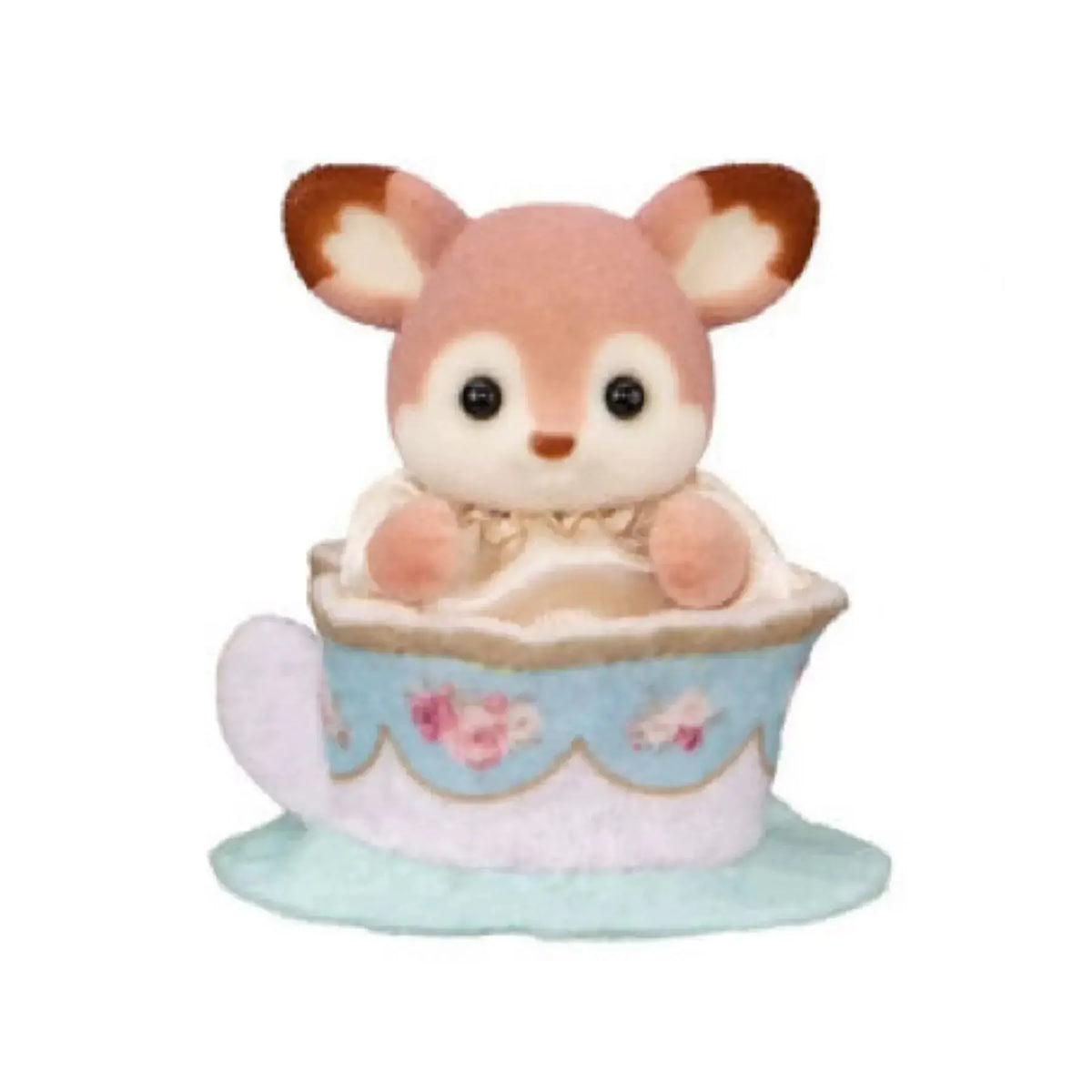 Un adorable personnage ressemblant à un renard dans une tenue de goûter avec des accents rose et bleu.