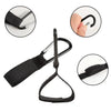 Set of aluminum alloy stroller hooks with nylon straps shown in various angles.