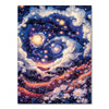 A diamond painting depicting a night starry sky with swirling clouds and an orange horizon.
