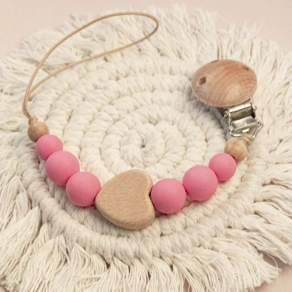 Wooden Baby Pacifier Clip with Crochet Charms