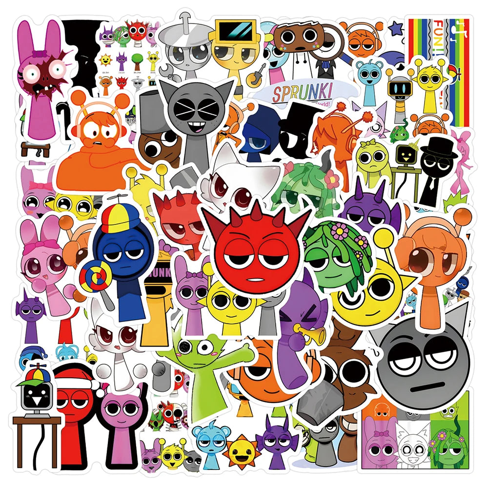 Sprunki Anime Sticker Pack for Laptops, Skateboards & Scrapbooking