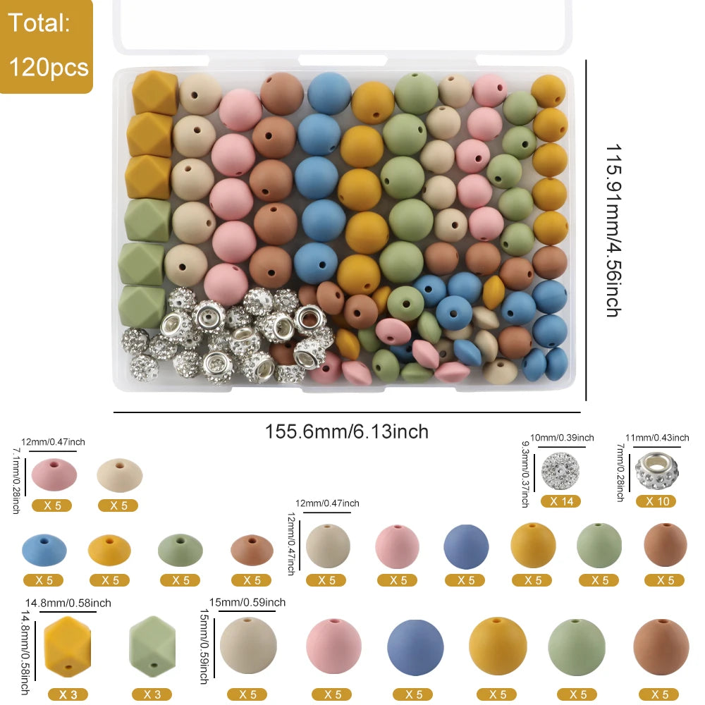 Silicone Beads Variety Pack for Jewelry Making – 120 Pieces