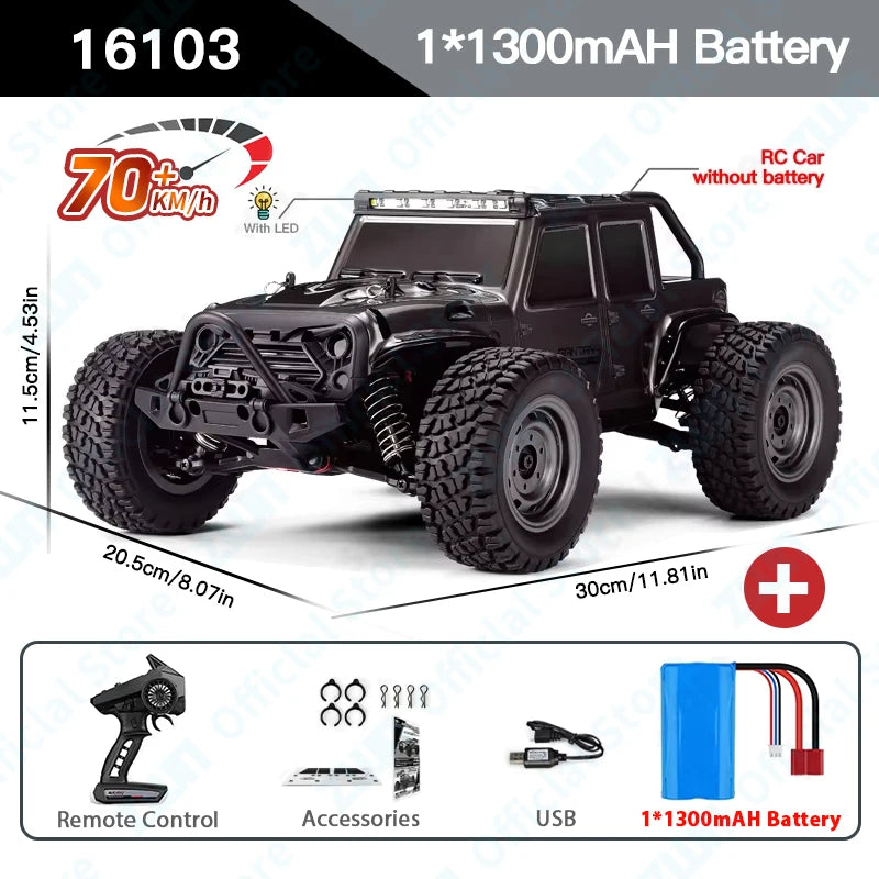 Black 1/1300mAh RC Car monster truck with LED lights and accessories