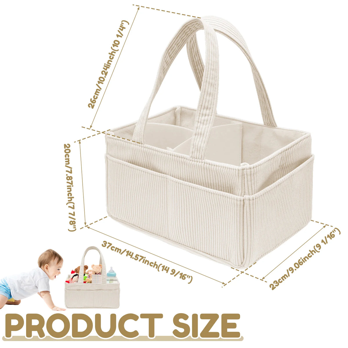 Corduroy Baby Diaper Caddy Organizer with Dividers