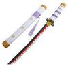 A replica katana sword of Roronoa Zoro's Enma from an anime, featuring a white and purple hilt and a black blade.