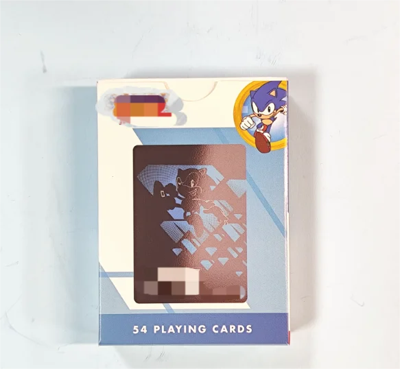A box of 54 playing cards featuring Sonic the Hedgehog and Shadow, with a Sonic illustration on the top corner.
