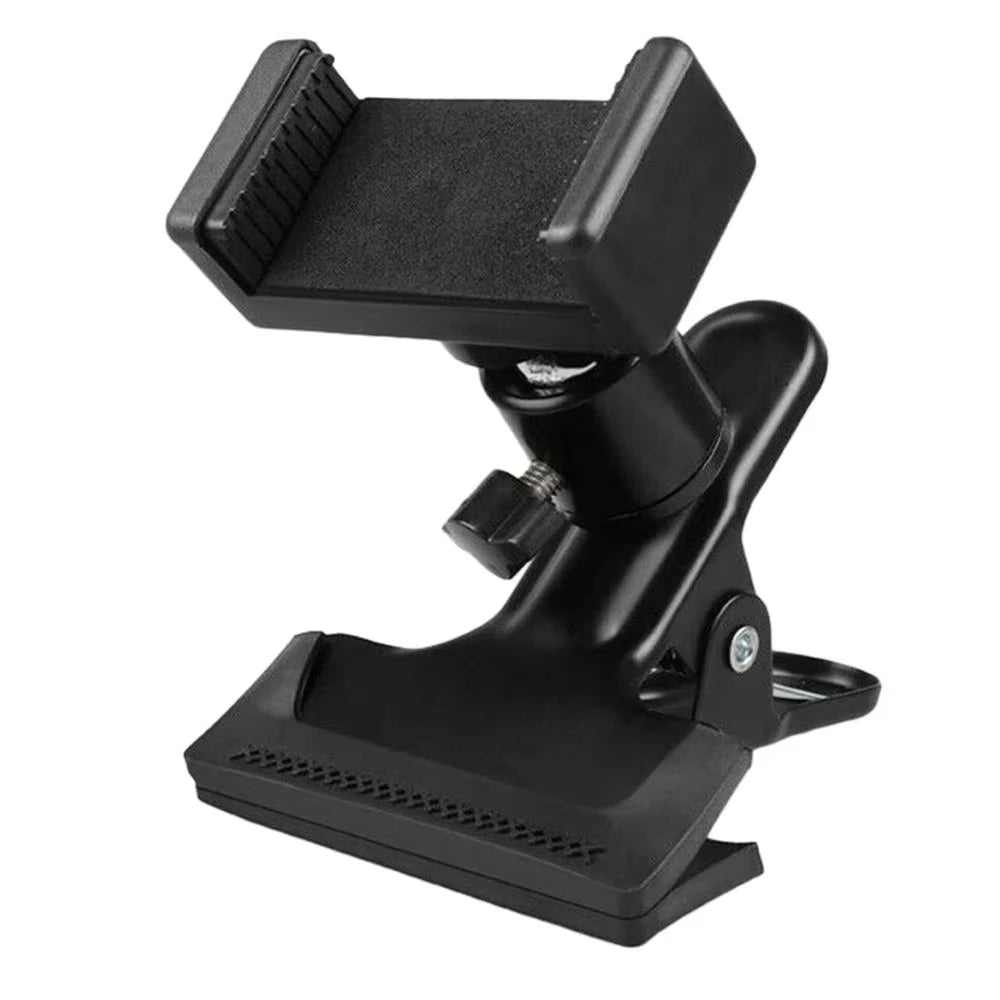 Black guitar headstock phone clip with 360 degree rotation mechanism