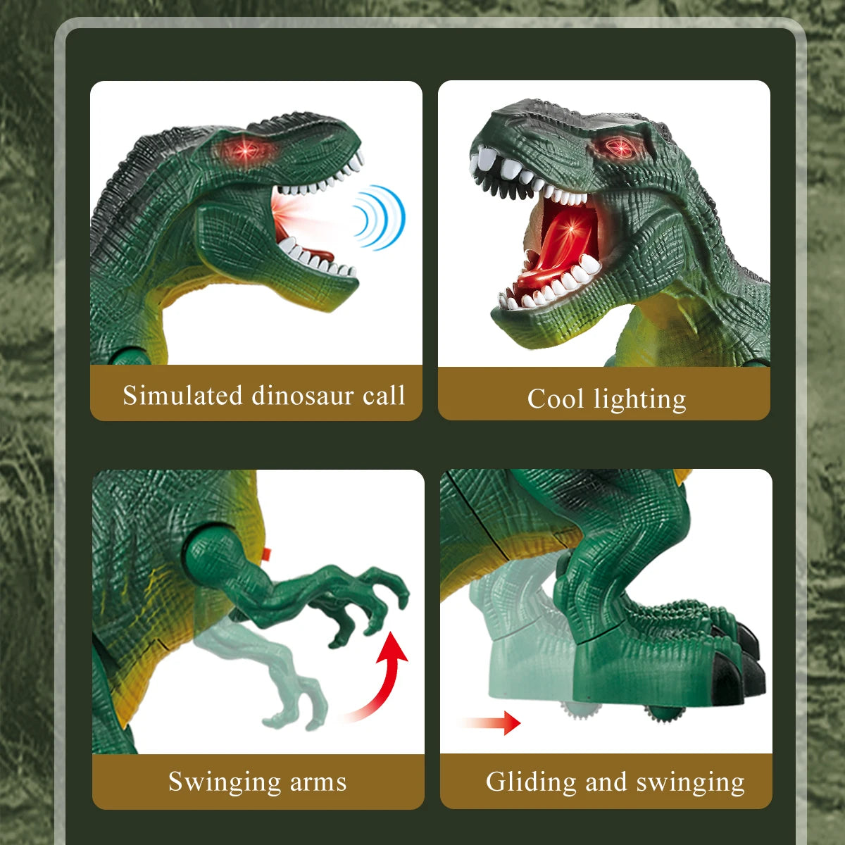 Jouet robot dinosaure électrique marchant montrant des appels simulés, un éclairage cool, des bras qui balancent et des mouve