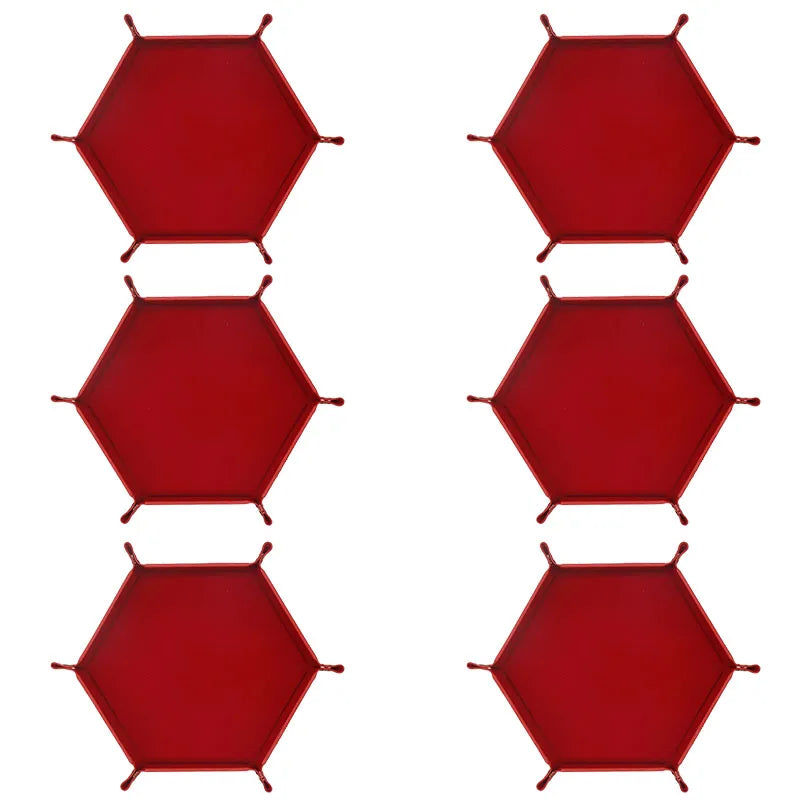A red foldable PU leather hexagonal dice tray for tabletop games and desk organization.