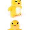 A yellow, soft plush toy of a cute dinosaur or milk dragon with large eyes and a smiling mouth.