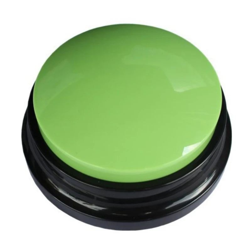 A round, lime green button with a black base, used as a 30-second voice recorder and sound board.